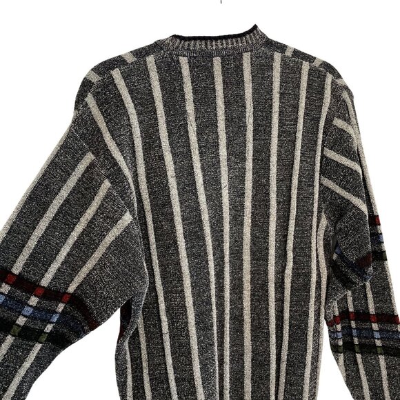 Goldberg Winter Wear 3D Knit V-Neck Sweater Gray Striped Geometric Pattern, 40 - Picture 4 of 8